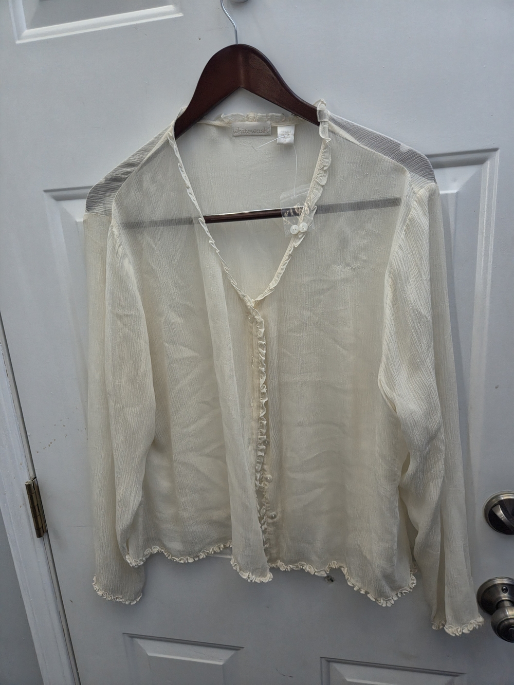 Sheer Ruffle-Trim Blouse - Cream - Picture 8 of 11